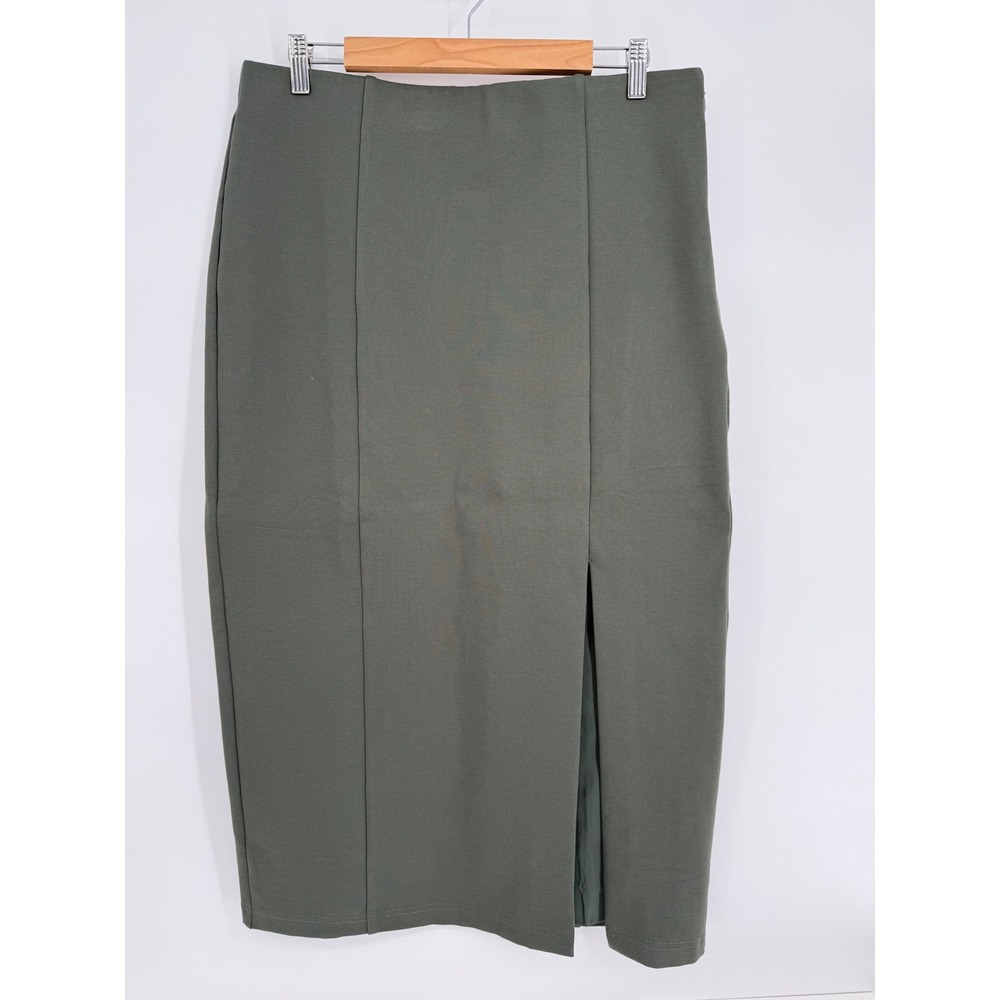 Loft Versa Womens Olive Green Front Slit Midi Pencil Skirt Stretch Knit Sz 12